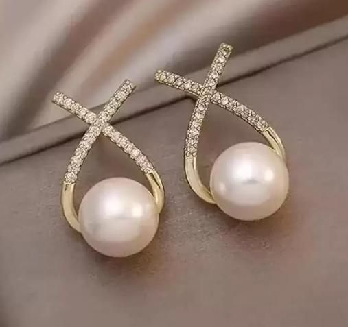 ✨ “Pearl Cross Stud Earrings – Korean Chic Gold-Plated Style”
